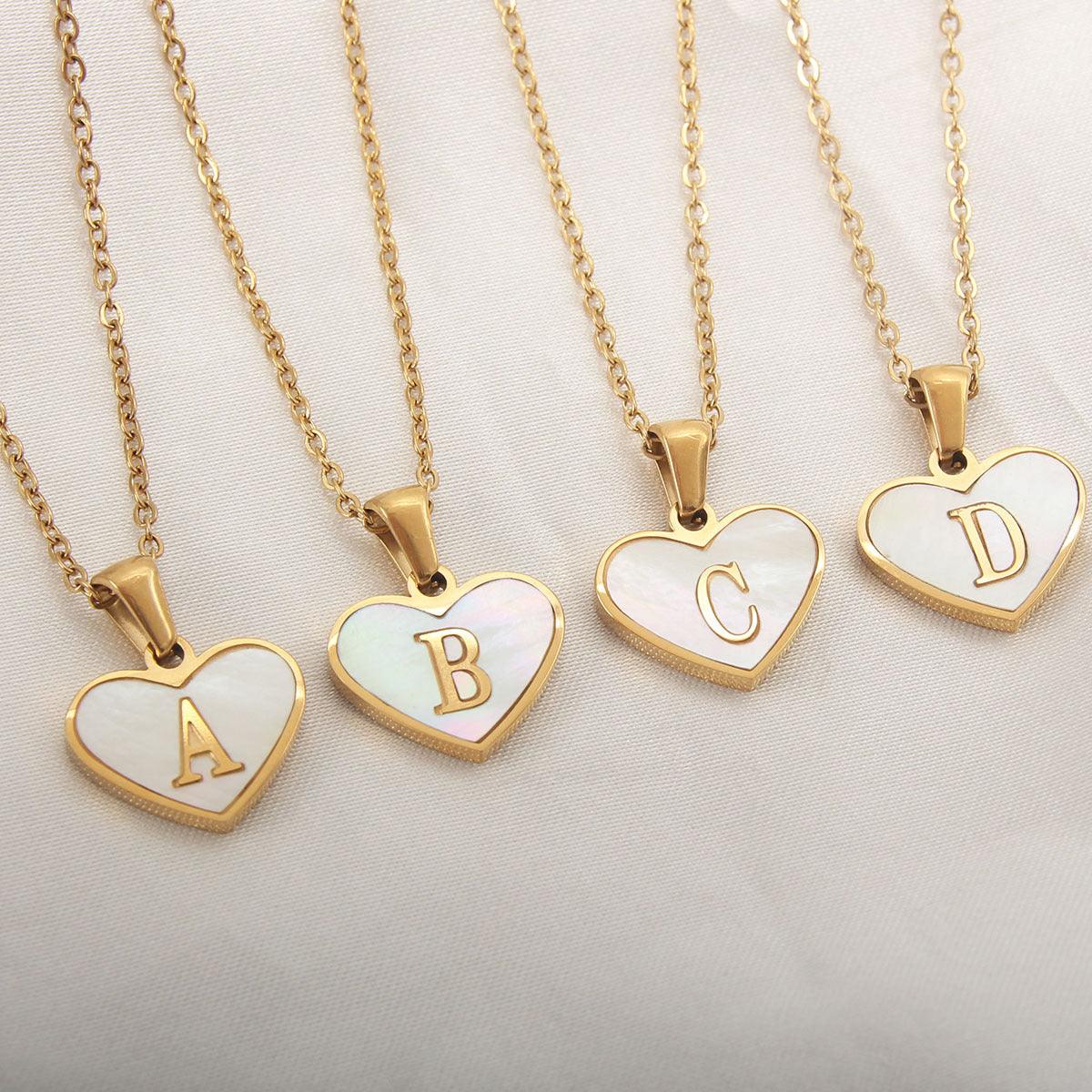 26 Letter Heart-shaped Necklace White Shell Love Clavicle Chain Fashion Personalized Necklace For Women Jewelry Valentine's Day - AVINCET