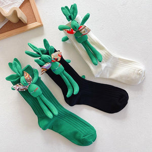 Autumn And Winter Accessories Green Three-dimensional Pile Pile Tide Socks - AVINCET