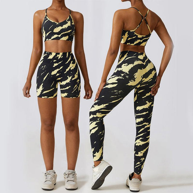 Camouflage Printing Seamless Yoga Suit Quick-drying High Waist Running Workout Clothes - AVINCET