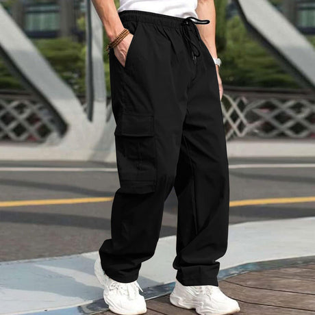 Casual Cargo Pants For Men Loose Straight Drawstring Waist Trousers With Pockets - AVINCET