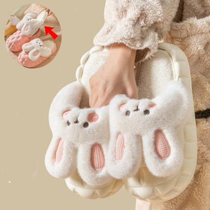 Cute Rabbit Shoes Winter Fuzzy Slippers Women Detachable Washable House Shoes - AVINCET