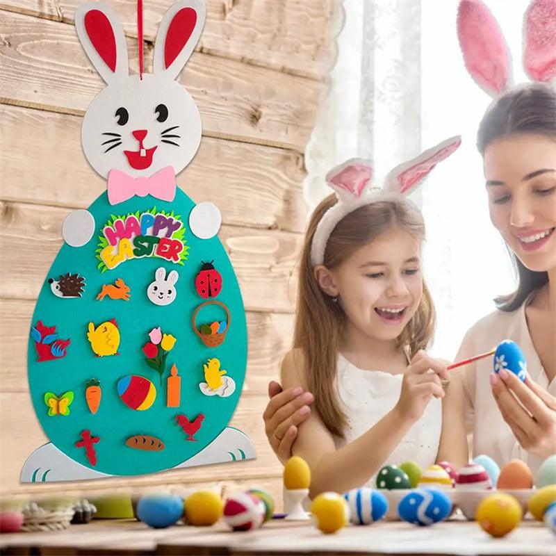 Easter Kids DIY Felt Bunny Pendants Toy with Detachable Alphabet - AVINCET
