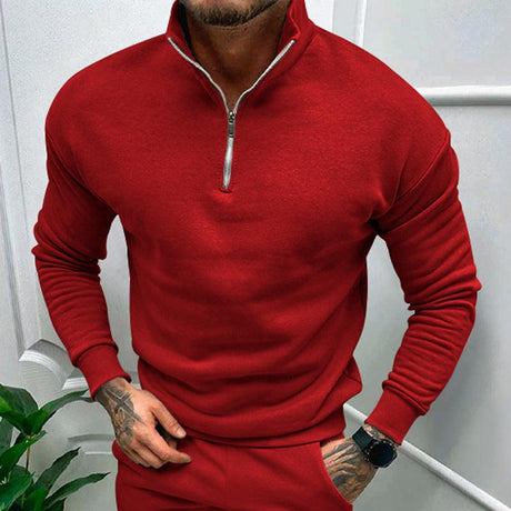 Men's Autumn And Winter Fleece-lined Solid Color Long Sleeve - AVINCET