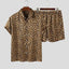 Summer Wear Men Sets Leopard Printed Lapel Short Sleeve - AVINCET