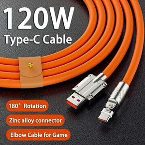 120W 6A Fast Charge Type C Cable 180 Degree Rotation Elbow Cable for Game For Xiaomi Samsung Charger Liquid Silicone USB C Cable - AVINCET