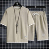 2023 Summer Men's Two Piece Set Linen Fabric Casual T-Shirt and Shorts Set Mens Sports Suit Fashion Short Sleeve Tracksuit - AVINCET