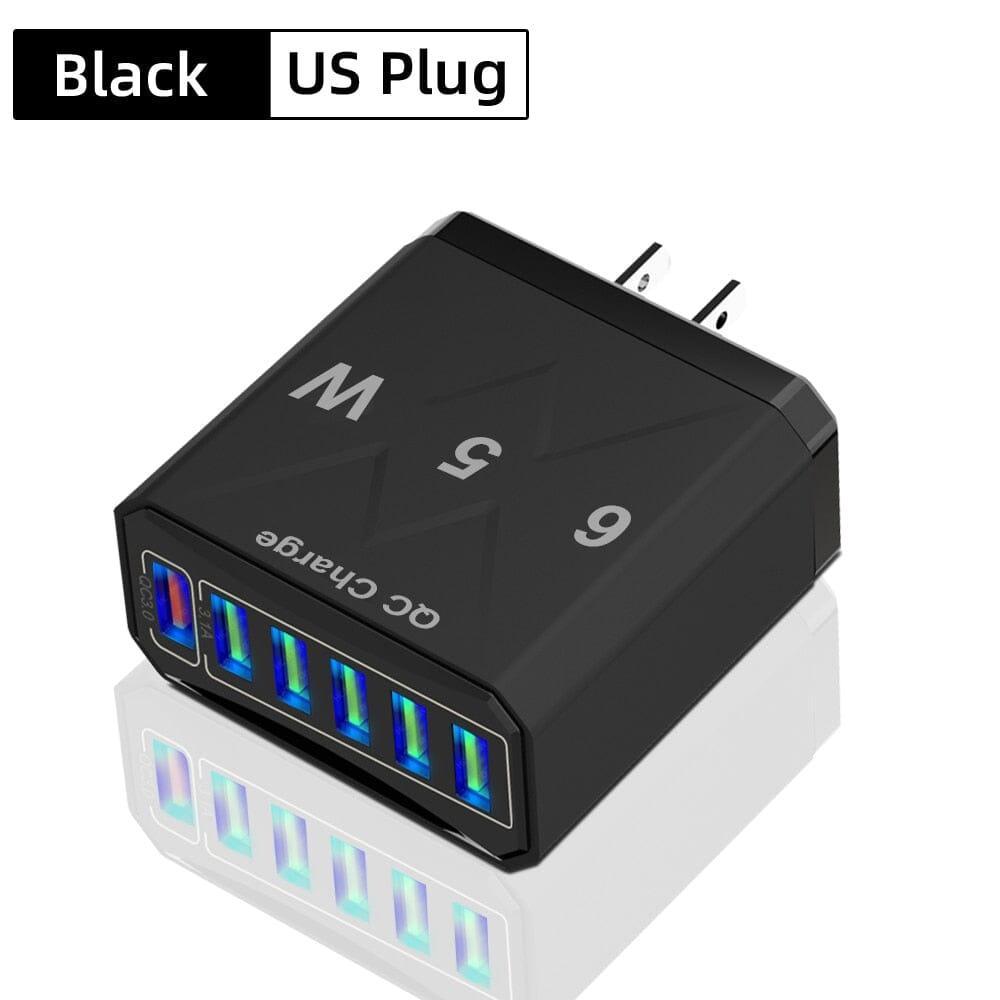 65W 6 Ports USB Charger Fast Charging QC3.0 Travel Charger For iPhone 14 Samsung Xiaomi Mobile Phone Adapter EU KR US UK Plug - AVINCET