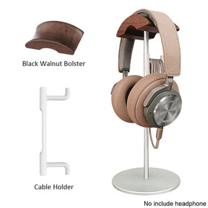 Black Walnut Wood & Aluminum Headphone Stand Nature Walnut Gaming Headset Holder with Solid Metal Base for Table Desk Display - AVINCET
