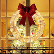 Christmas Garland 50CM Luminous LED Warm Light Metal Luminous Wreath With Big Bowknot Christmas Front Door Home Holiday Party Door Hanging Decor - AVINCET