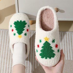 Christmas Home Slippers Cute Cartoon Santa Claus Cotton Slippers For Women And Men Couples Winter Warm Furry Shoes - AVINCET