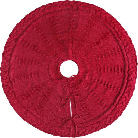 Christmas Knitted Tree Skirt Red Decorations - AVINCET