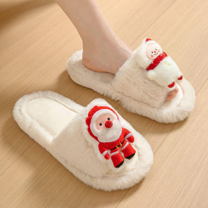 Christmas Shoes Ins Santa Claus Open-toe Cotton Slippers Winter Home Indoor Floor Plush Warm Furry Slippers Women - AVINCET