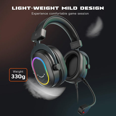 Dynamic RGB Gaming Headset with Mic Over-Ear Headphones 7.1 Surround Sound PC PS4 PS5 3 EQ Options Game Movie Music - AVINCET