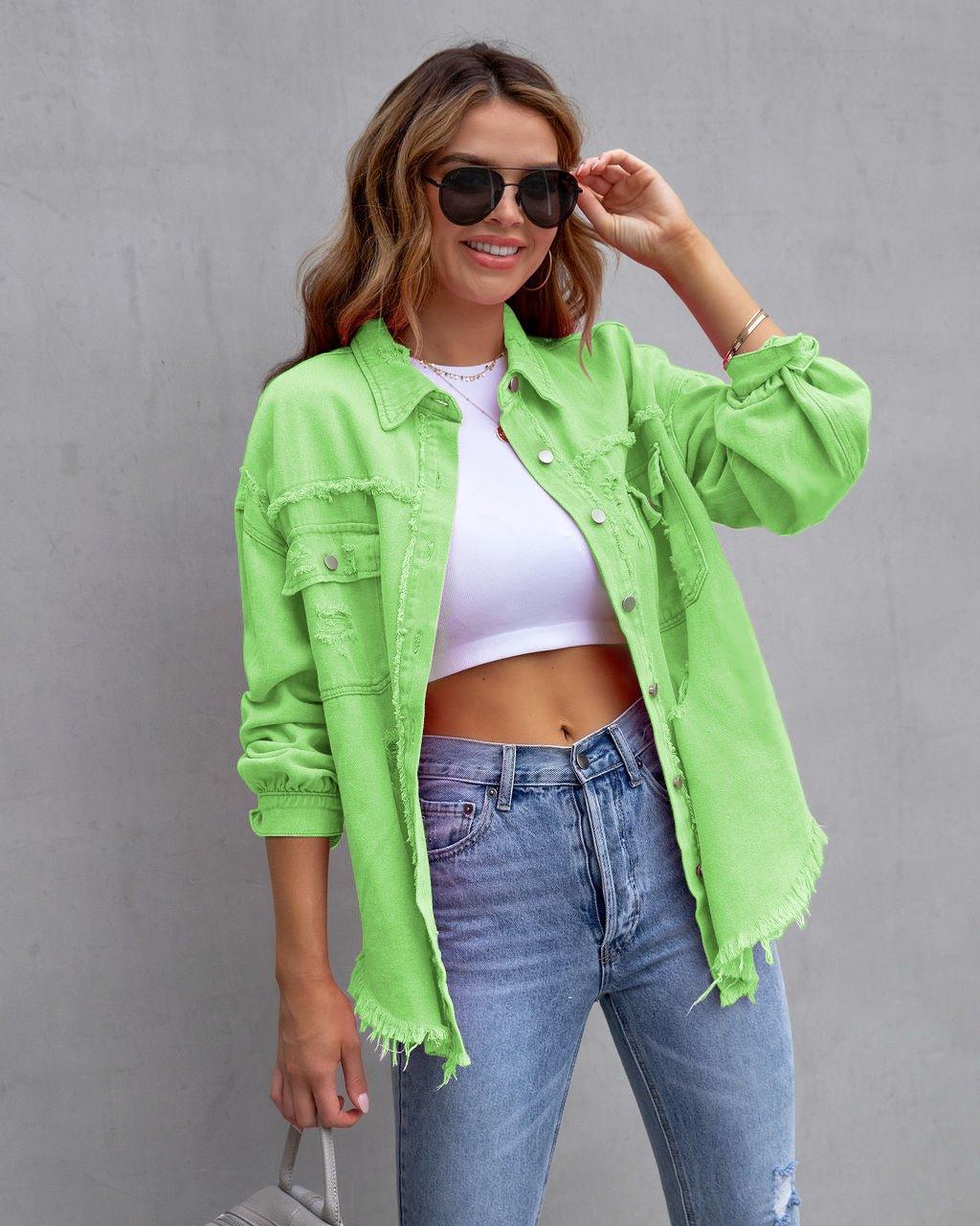 Fashion Ripped Shirt Jacket Female Autumn And Spring Casual Tops Womens Clothing - AVINCET