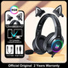 K9 Pink Cat Ear Headphones with RGB LED Light Flexible Mic Gaming Headset 7.1 Surround Computer Earphones for PC Gamer - AVINCET