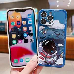 Luxury Space Astronaut Phone Case For iPhone 13 12 11 14 Pro Max XS X XR 8 7 Plus SE 2 2020 15 Shockproof Silicone Bumper Cover - AVINCET