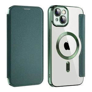 Magnetic For Magsafe Flip Leather Case For iPhone 13 14 Pro Max 14pro 12 11 Luxury Lens Protector Card Holder Plating Soft Cover - AVINCET