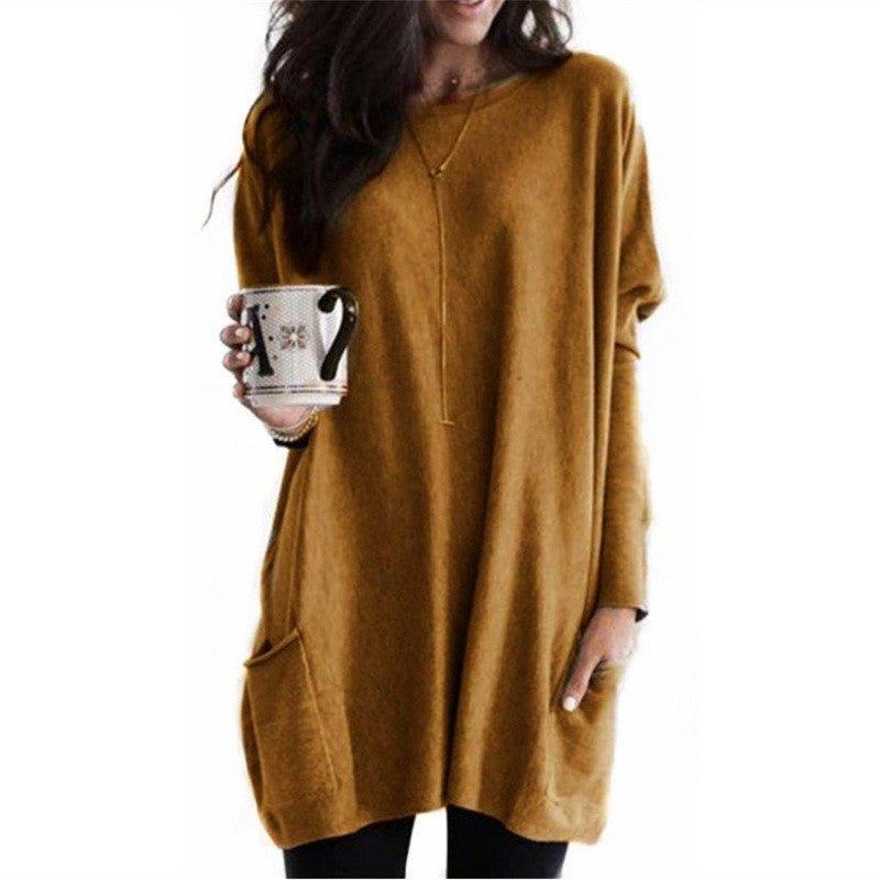 New Autumn Long Sleeve Casual Pocket T-shirt Top For Women - AVINCET