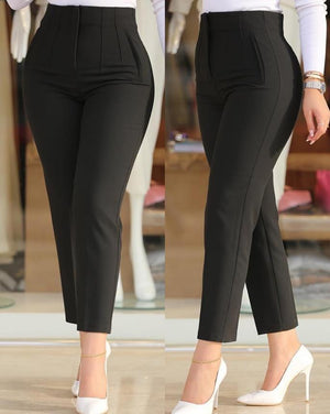 Pants for Woman 2023 Business Office Lady Black High Waist Cropped Elegant Work Pants All-Match Female Trousers - AVINCET