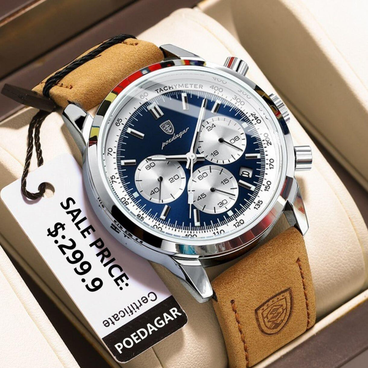 POEDAGAR Luxury Man Watch High Quality Waterproof Chronograph Luminous Men's Wristwatch Leather Men Quartz Watches Casual Clock - AVINCET