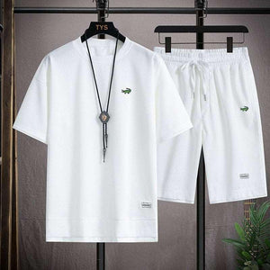 Quick Dry Men's Sports Suit Summer New Men's Two Piece Set Linen Fabric Casual O-neck T-Shirt Fashion Short Sleeve Tracksuit - AVINCET