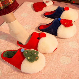 Winter Plush Slippers Christmas Cute Santa Claus And Christmas Tree Slipper Warm Anti-Slip House Shoes For Women - AVINCET