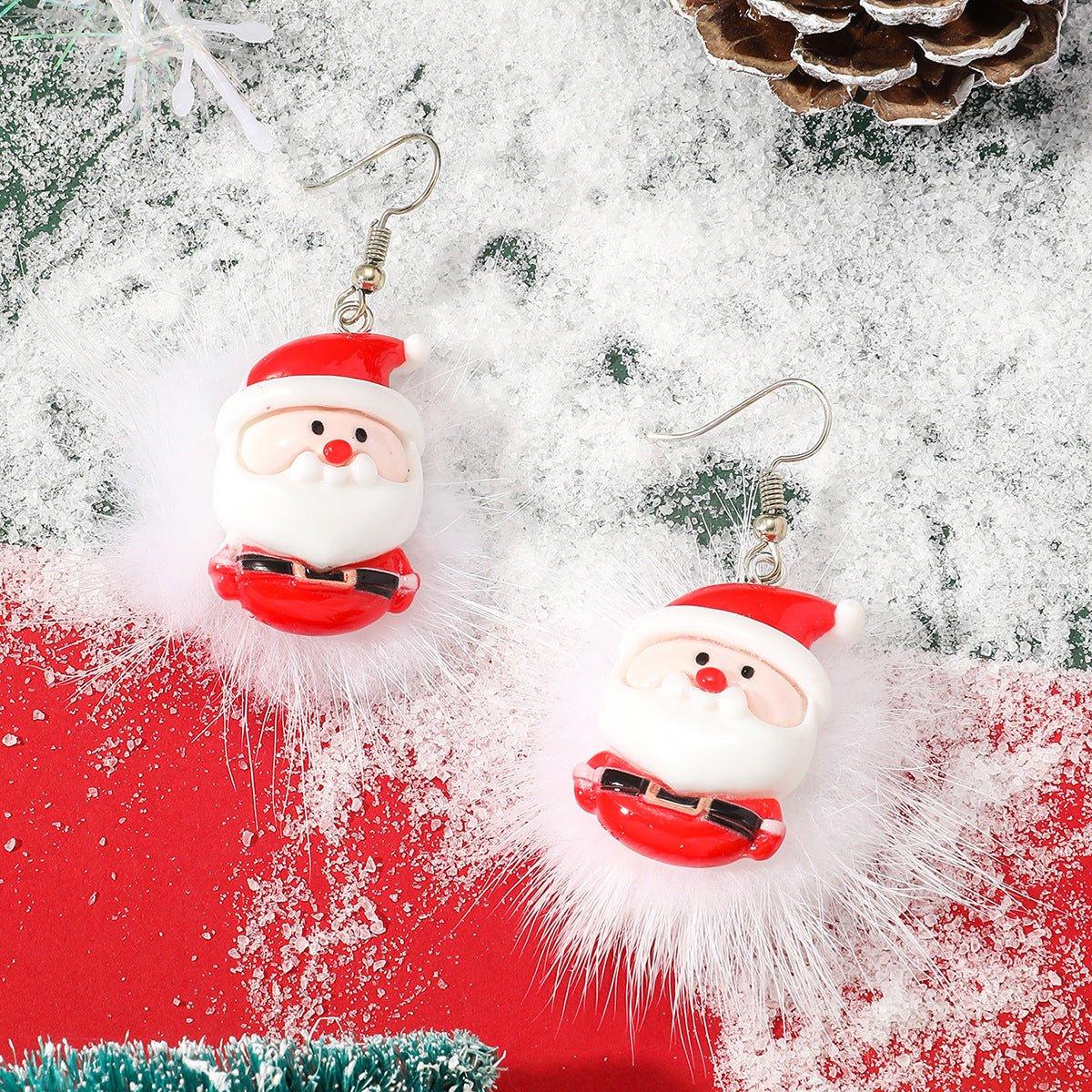 Winter Snowflake Hair Ball Earrings Ins Cute Christmas Elk Santa Claus Stock Element Earrings Women Jewelry - AVINCET