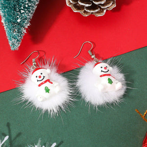 Winter Snowflake Hair Ball Earrings Ins Cute Christmas Elk Santa Claus Stock Element Earrings Women Jewelry - AVINCET